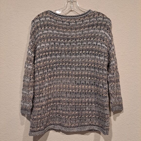 LUCKY BRAND Sweater Women's Crochet 3/4 Sleeve Metallic Open Knit Gray Sz M NWT - Picture 12 of 12